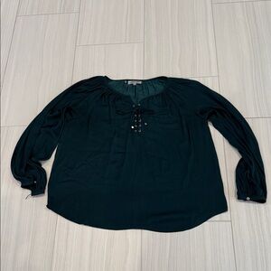 Jennifer Lopez Dark Green Blouse with Eyelet Detail